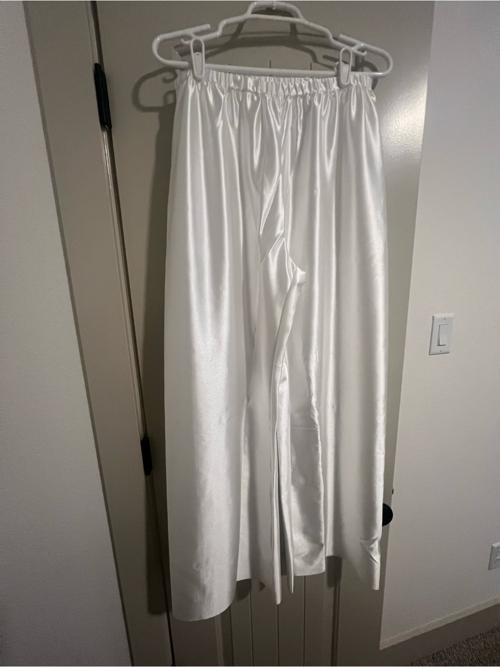White Satin Wide-Leg Lounge Pants